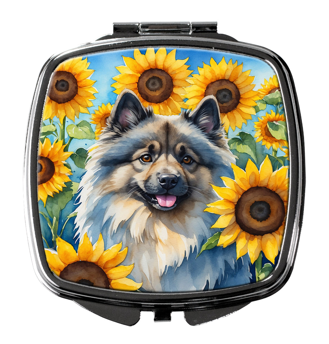 Keeshond in Sunflowers Compact Mirror Image 1