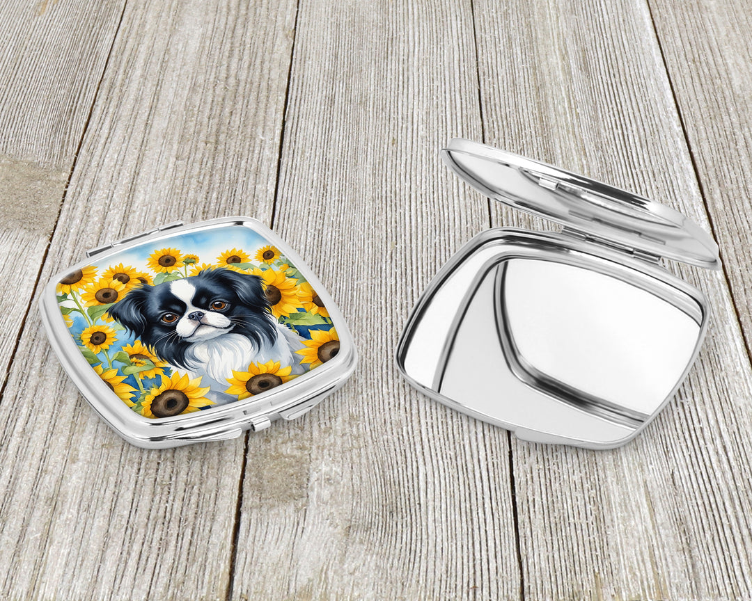 Japanese Chin in Sunflowers Compact Mirror Image 3