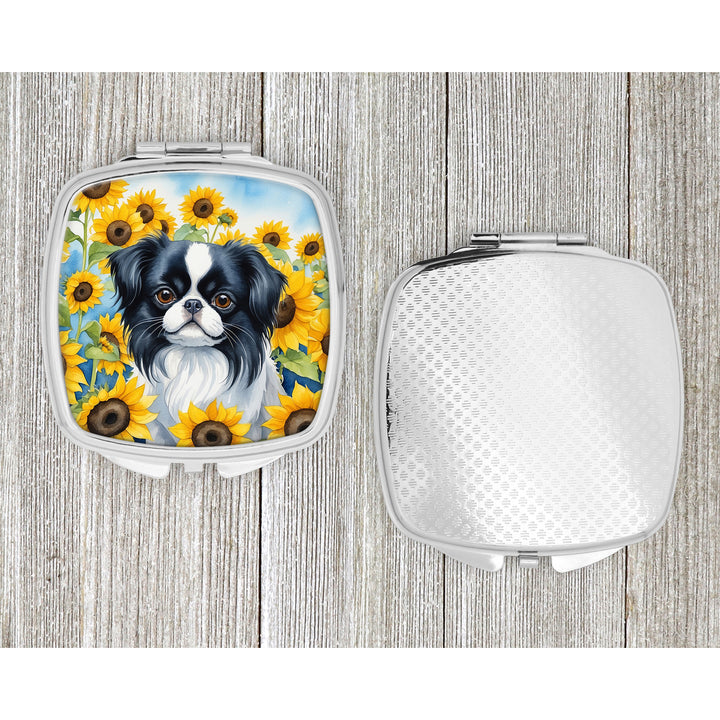 Japanese Chin in Sunflowers Compact Mirror Image 4