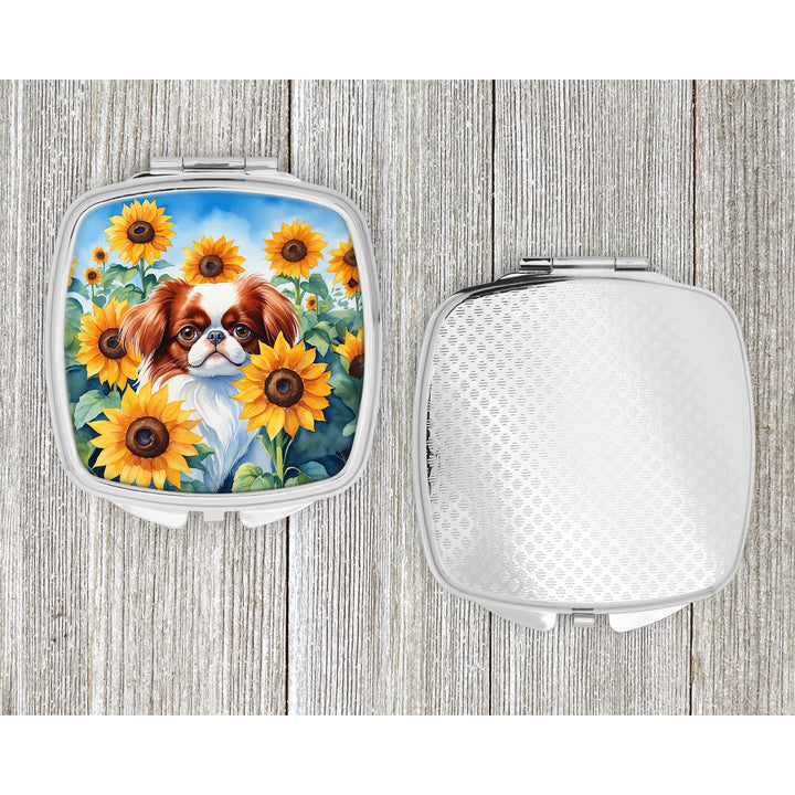 Japanese Chin in Sunflowers Compact Mirror Image 4