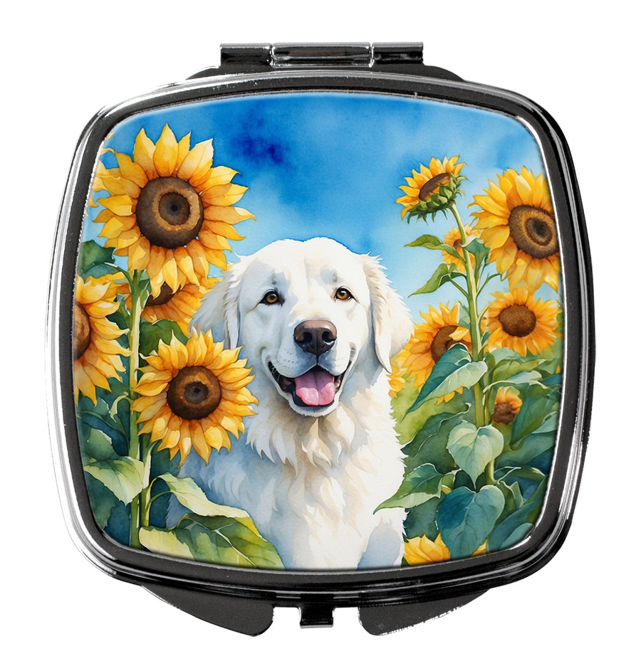 Kuvasz in Sunflowers Compact Mirror Image 1