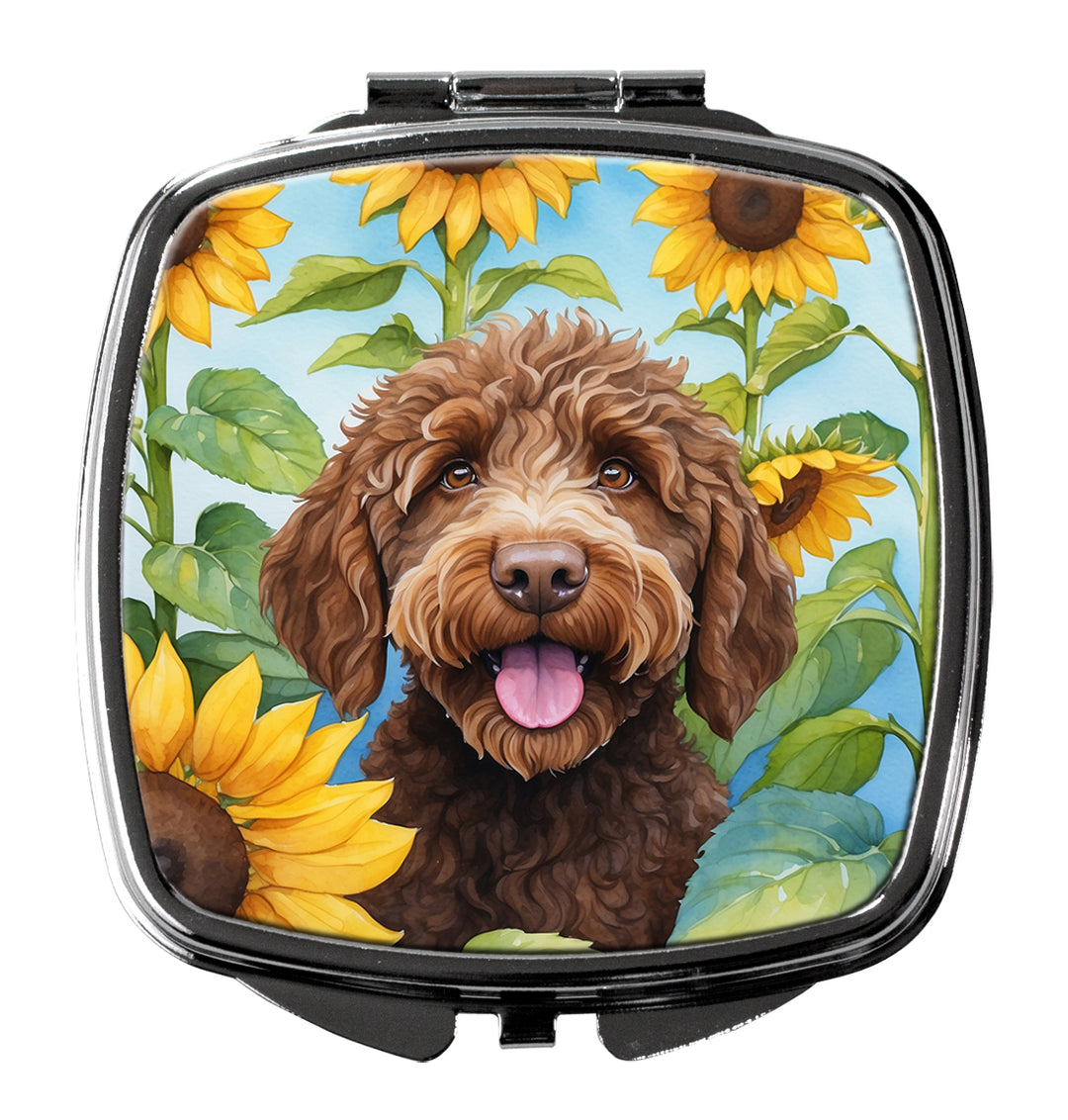 Labradoodle in Sunflowers Compact Mirror Image 1