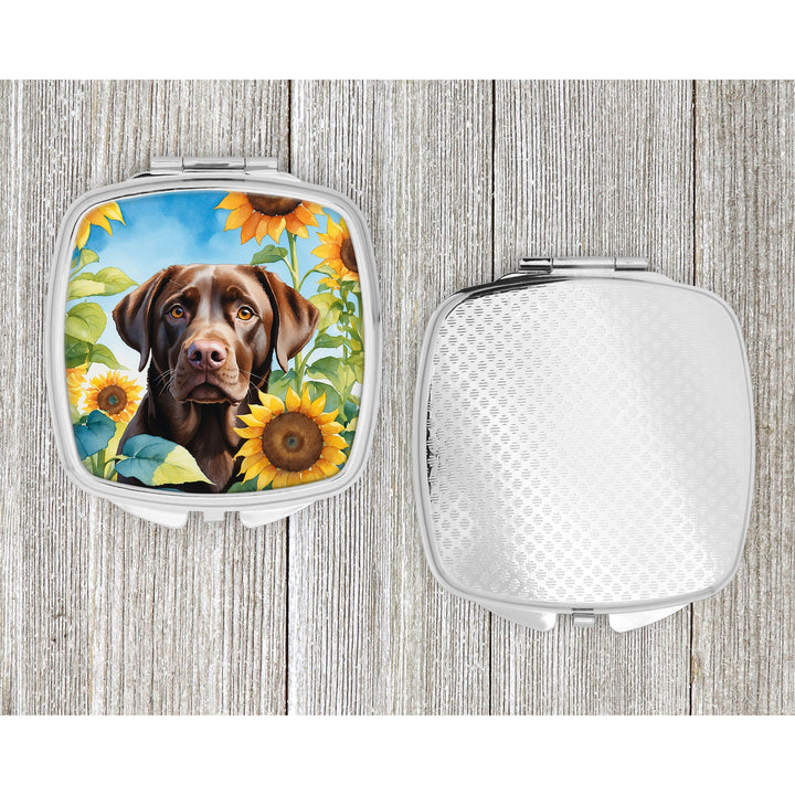 Labrador Retriever in Sunflowers Compact Mirror Image 4