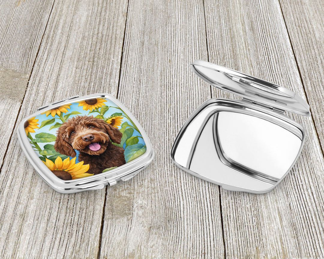 Labradoodle in Sunflowers Compact Mirror Image 3
