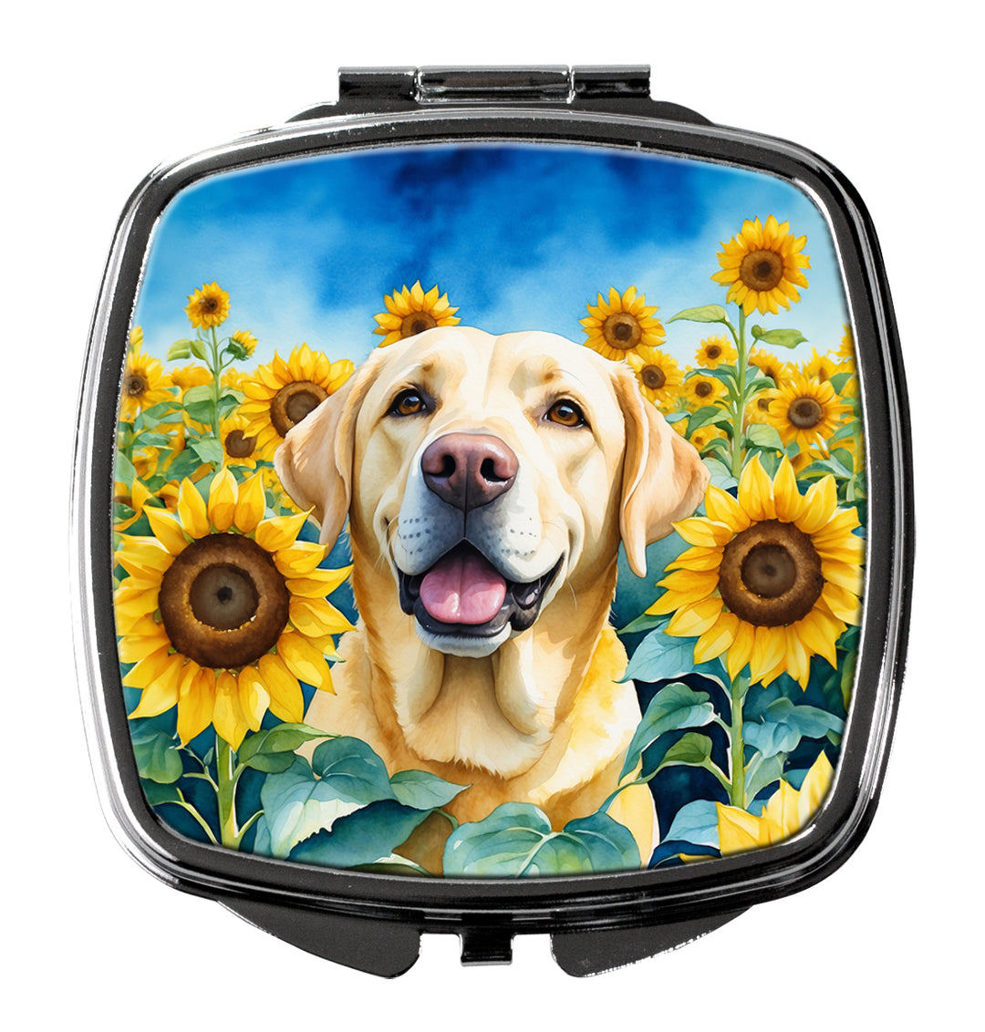 Labrador Retriever in Sunflowers Compact Mirror Image 1