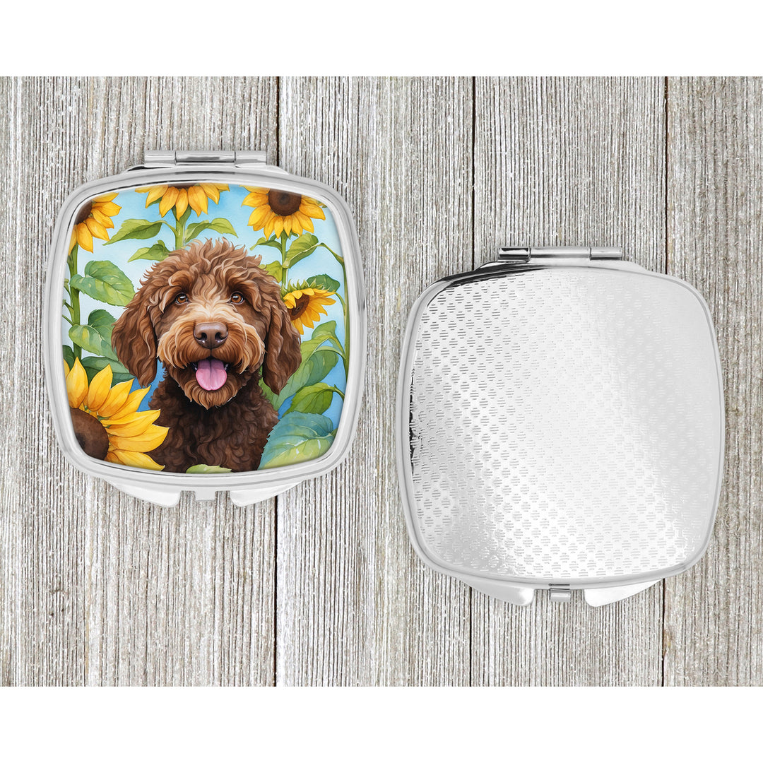 Labradoodle in Sunflowers Compact Mirror Image 4