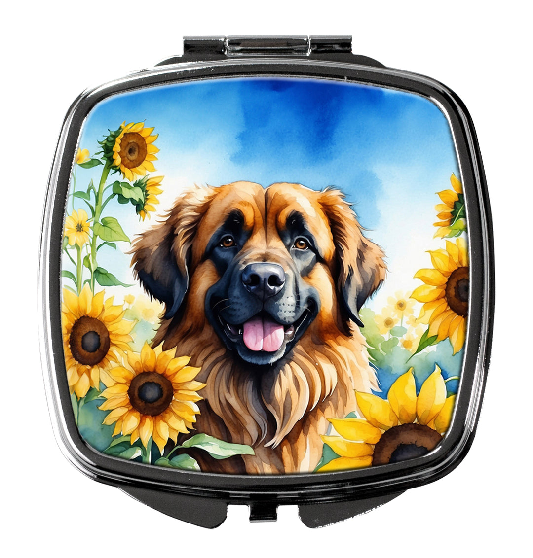 Leonberger in Sunflowers Compact Mirror Image 1