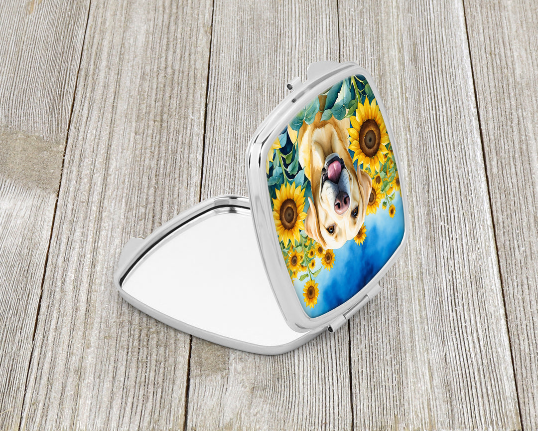 Labrador Retriever in Sunflowers Compact Mirror Image 2