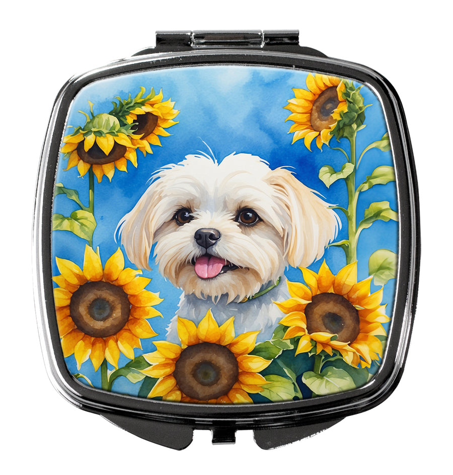 Maltese in Sunflowers Compact Mirror Image 1