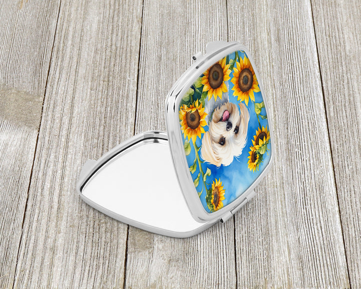 Maltese in Sunflowers Compact Mirror Image 2