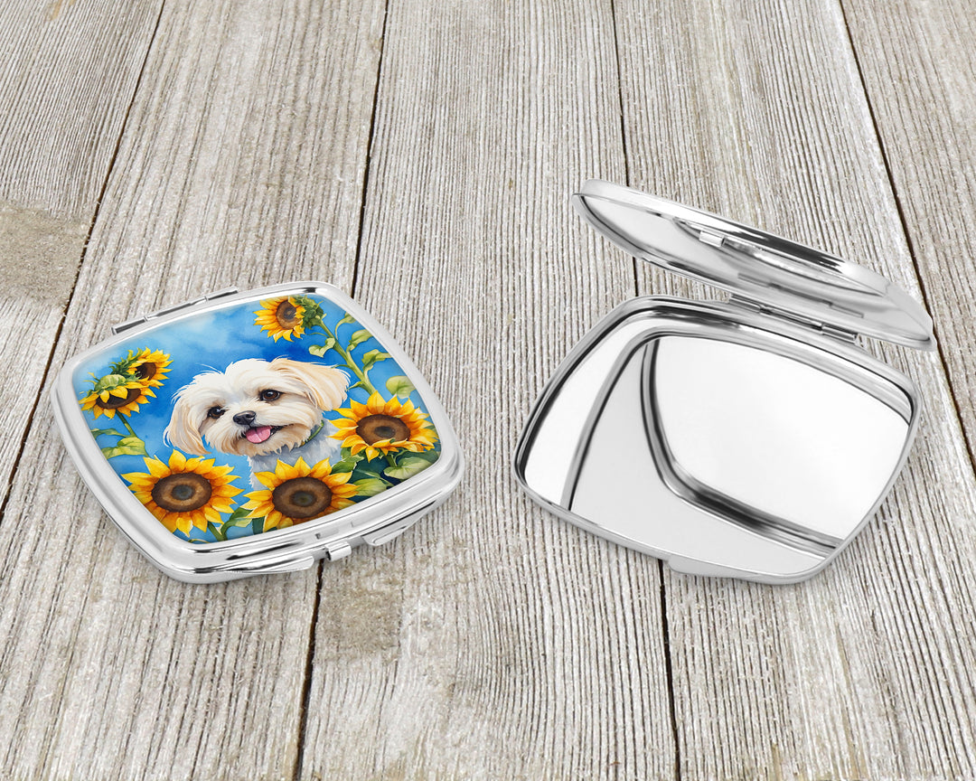 Maltese in Sunflowers Compact Mirror Image 3