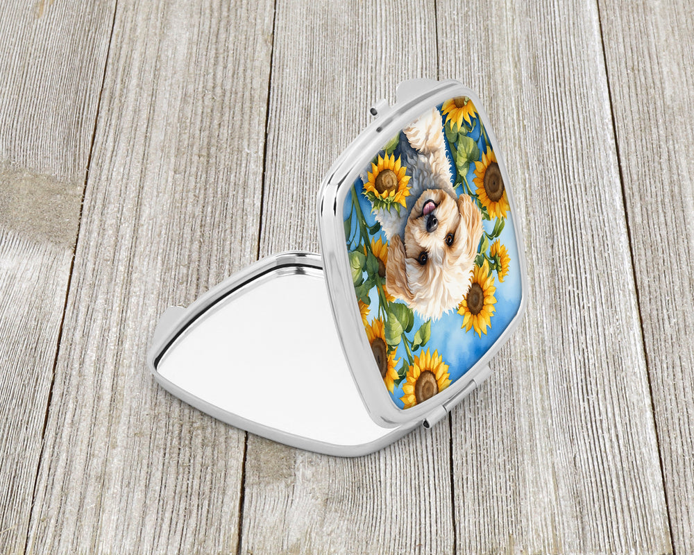 Maltipoo in Sunflowers Compact Mirror Image 2