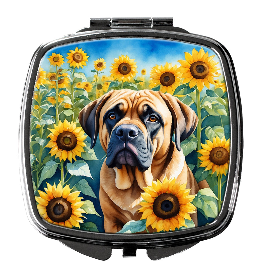 Mastiff in Sunflowers Compact Mirror Image 1