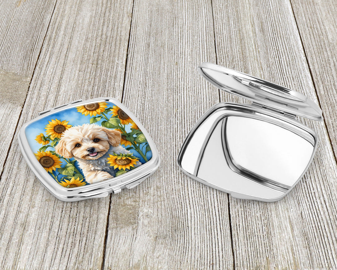 Maltipoo in Sunflowers Compact Mirror Image 3