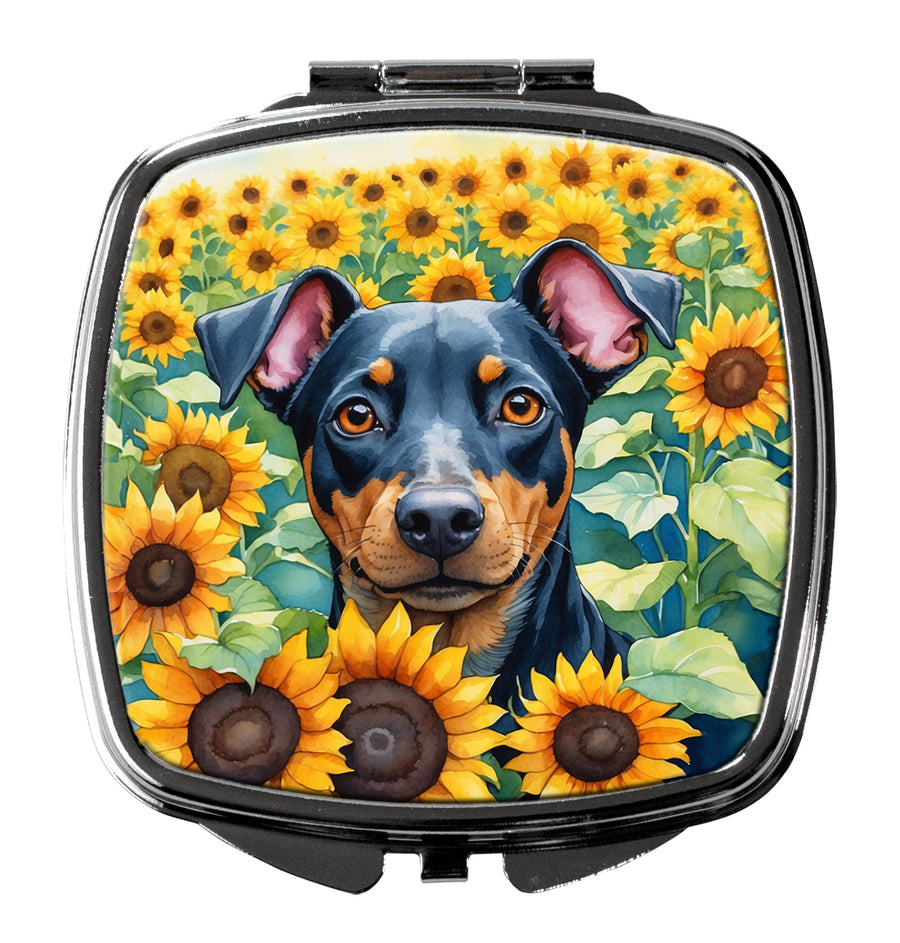 Manchester Terrier in Sunflowers Compact Mirror Image 1