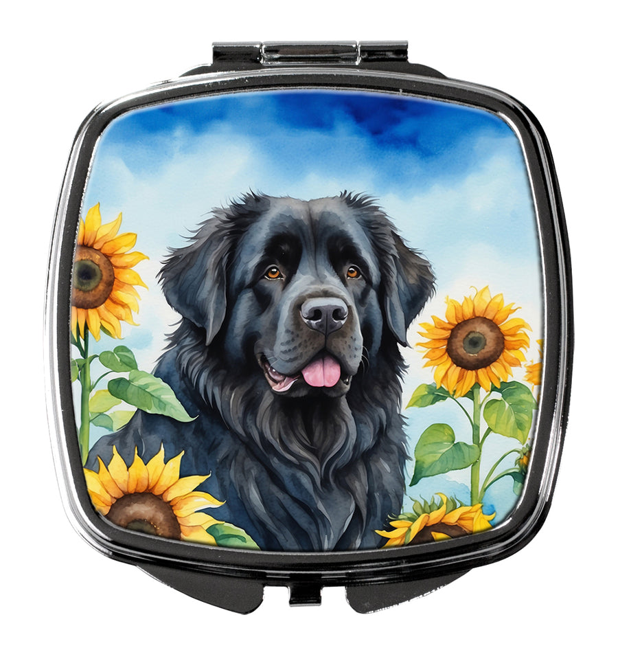 Newfoundland in Sunflowers Compact Mirror Image 1