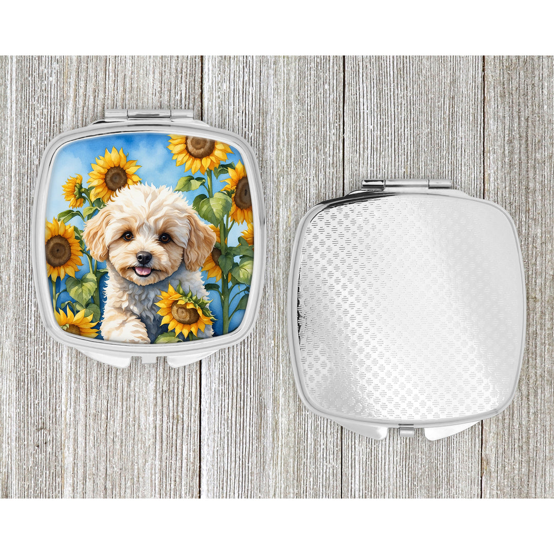 Maltipoo in Sunflowers Compact Mirror Image 4