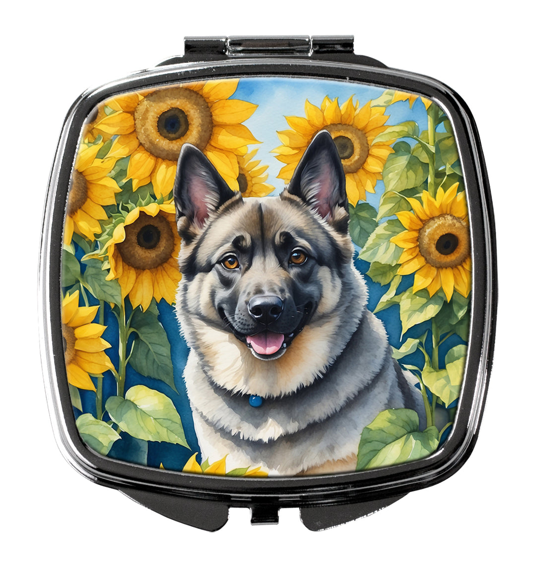 Norwegian Elkhound in Sunflowers Compact Mirror Image 1