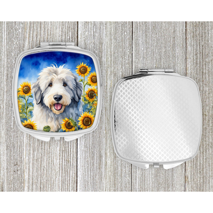 Old English Sheepdog in Sunflowers Compact Mirror Image 4