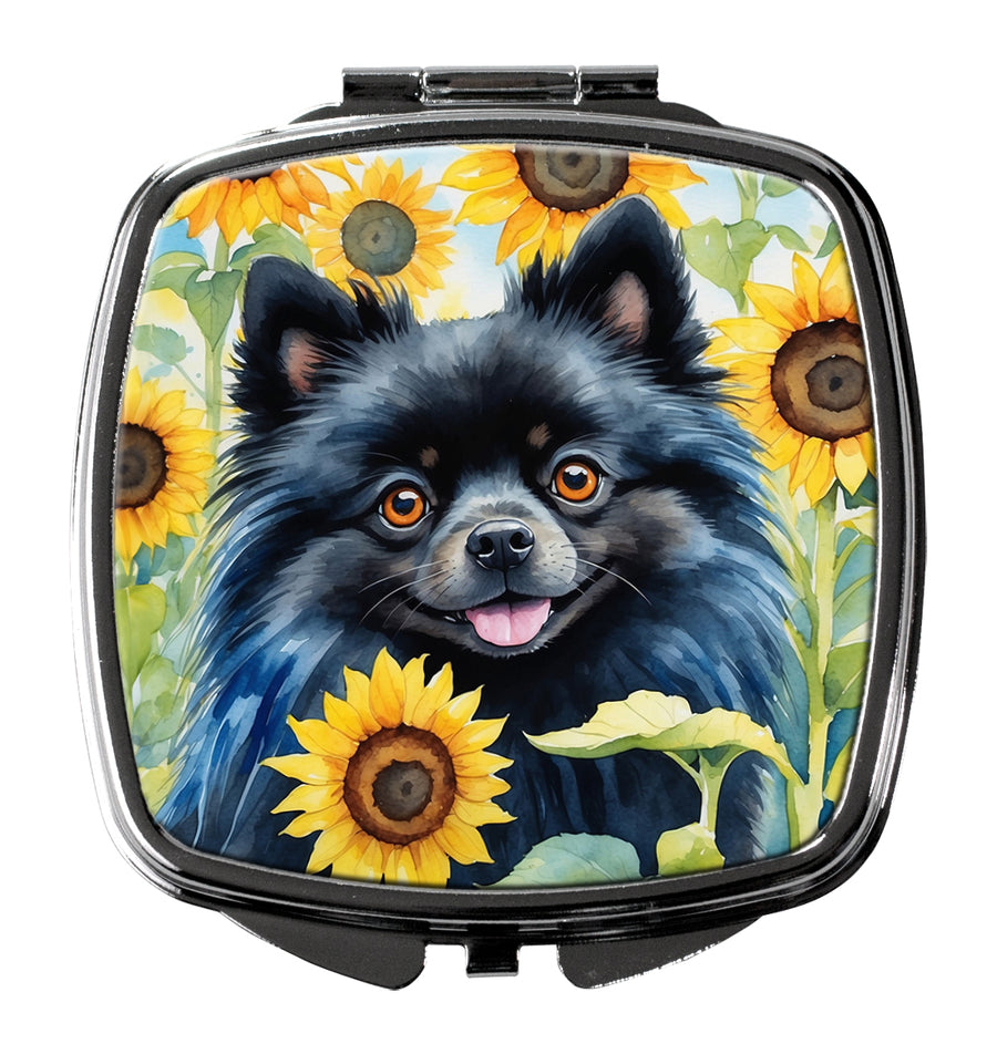Pomeranian in Sunflowers Compact Mirror Image 1