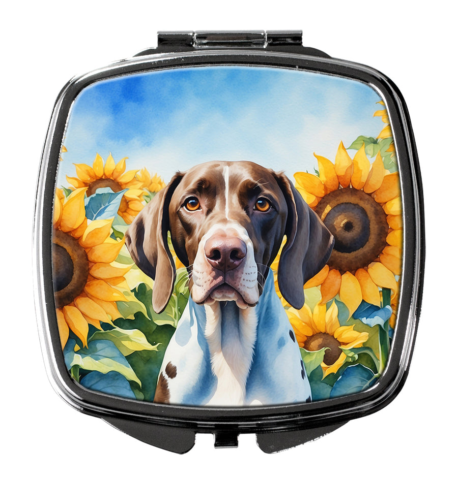 Pointer in Sunflowers Compact Mirror Image 1