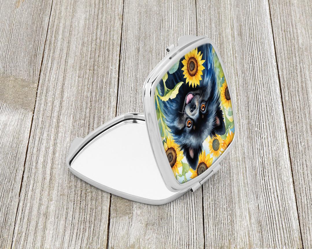 Pomeranian in Sunflowers Compact Mirror Image 2