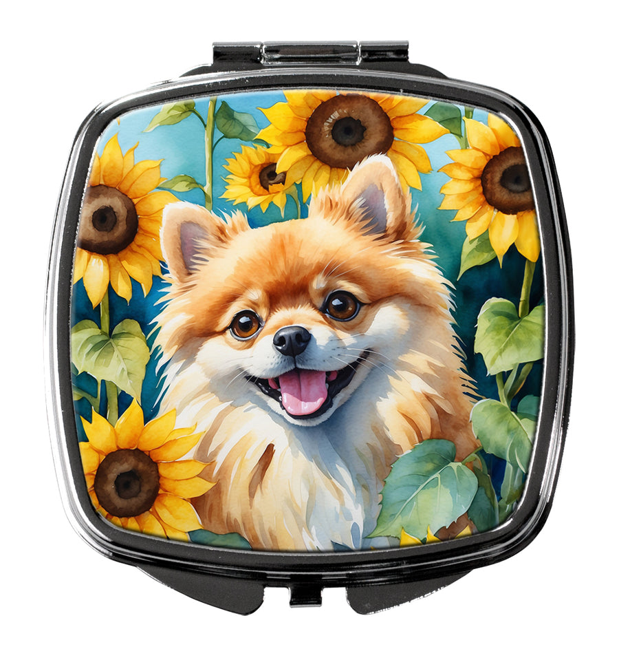 Pomeranian in Sunflowers Compact Mirror Image 1