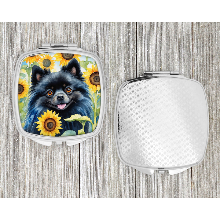Pomeranian in Sunflowers Compact Mirror Image 4