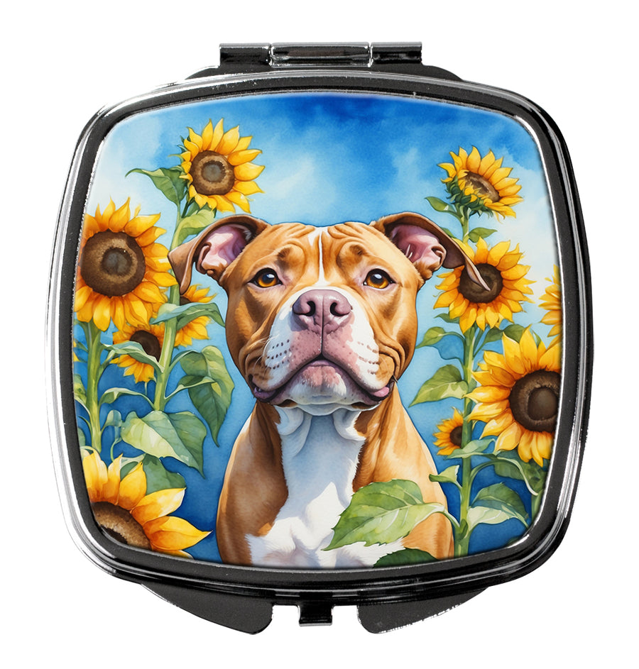 Pit Bull Terrier in Sunflowers Compact Mirror Image 1