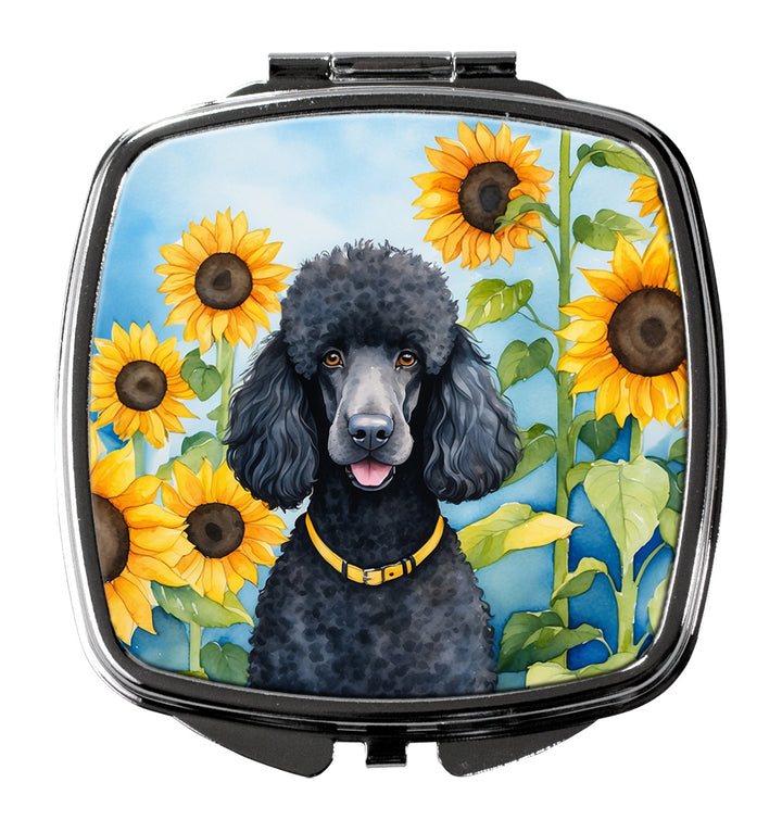 Black Poodle in Sunflowers Compact Mirror Image 1