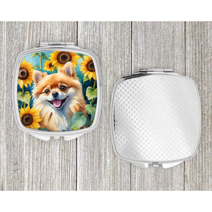 Pomeranian in Sunflowers Compact Mirror Image 4