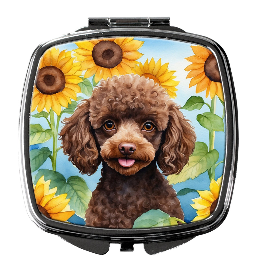 Chocolate Poodle in Sunflowers Compact Mirror Image 1