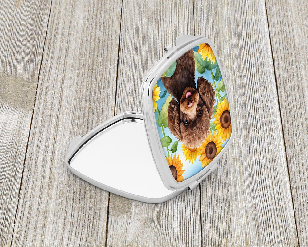 Chocolate Poodle in Sunflowers Compact Mirror Image 2