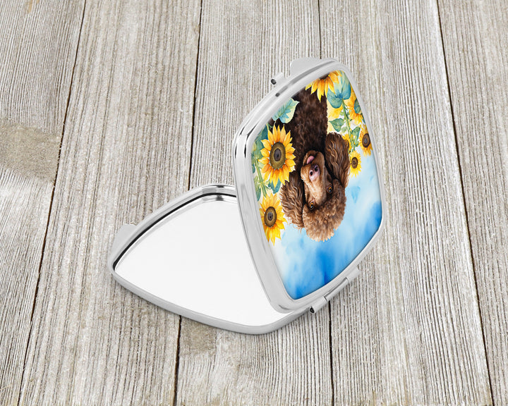 Chocolate Poodle in Sunflowers Compact Mirror Image 2