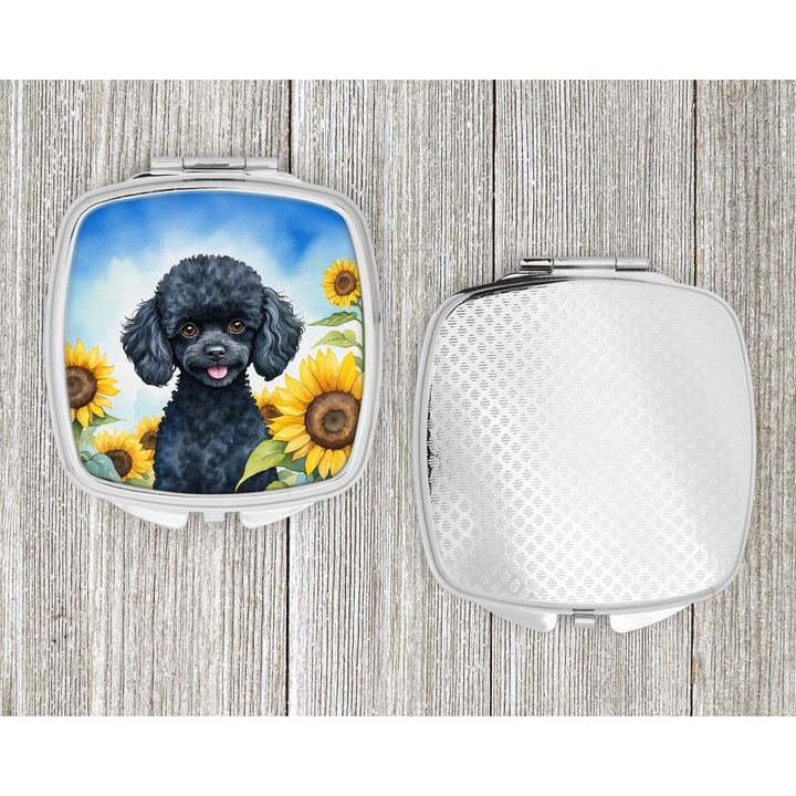 Black Poodle in Sunflowers Compact Mirror Image 4