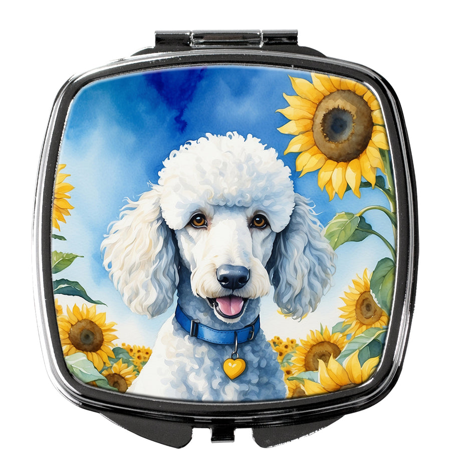 White Poodle in Sunflowers Compact Mirror Image 1