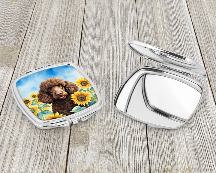Chocolate Poodle in Sunflowers Compact Mirror Image 3