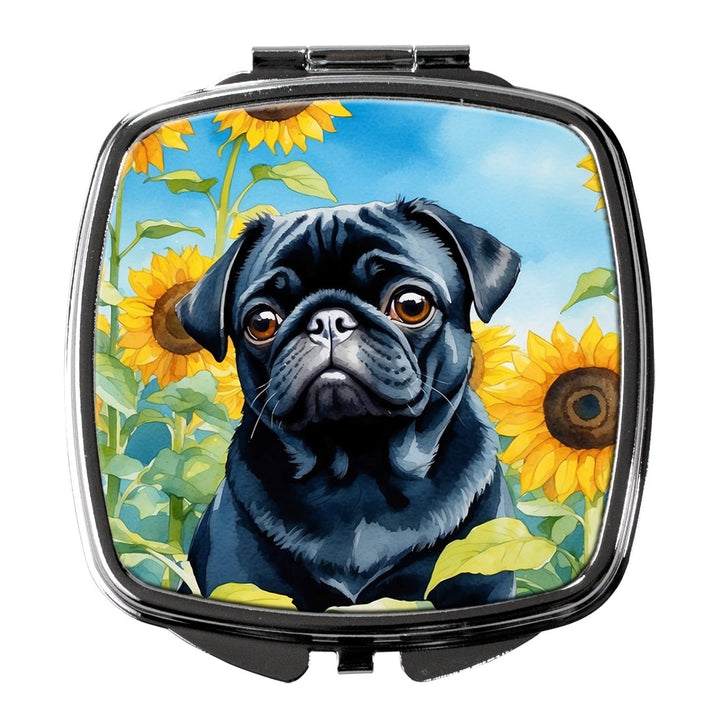 Pug in Sunflowers Compact Mirror Image 1