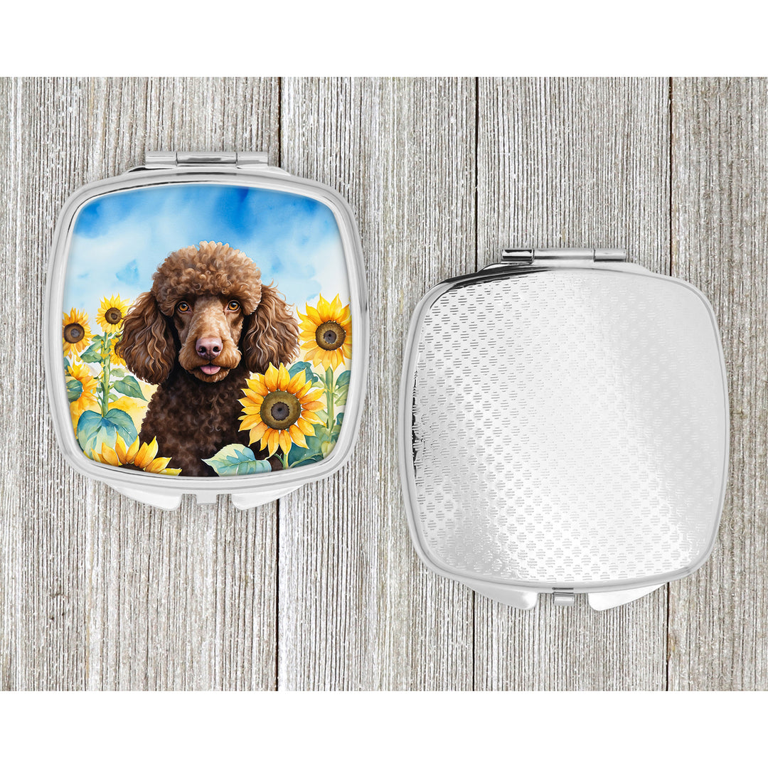Chocolate Poodle in Sunflowers Compact Mirror Image 4