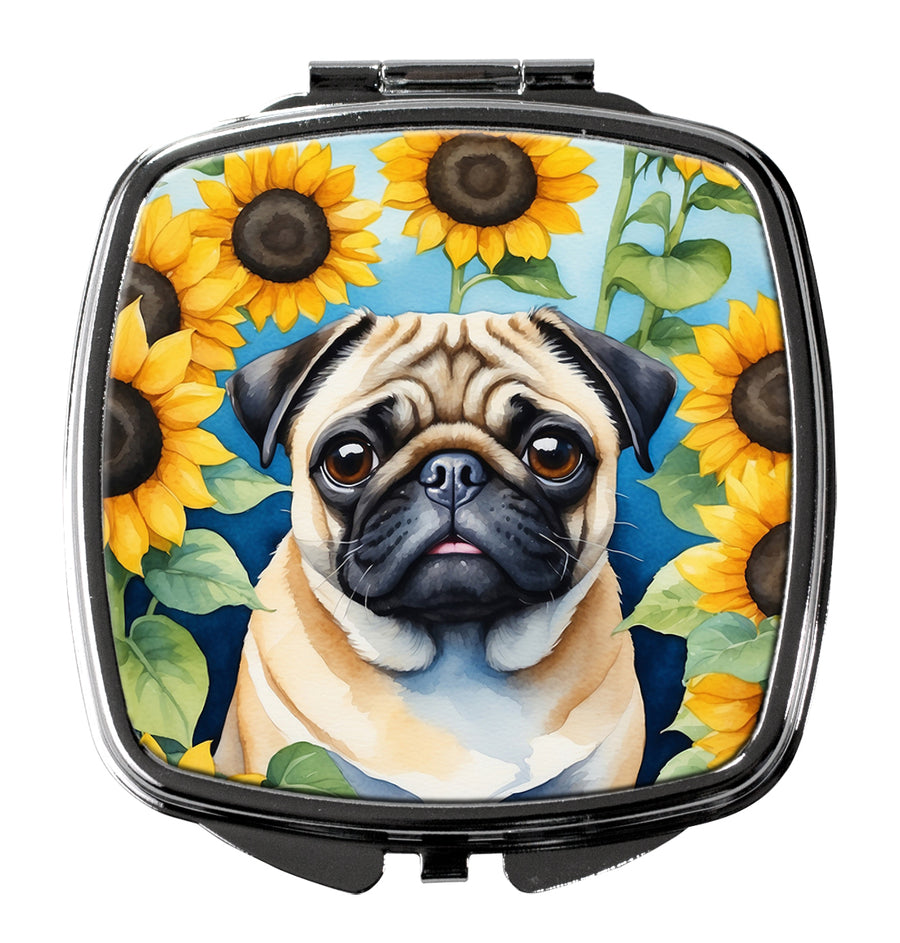 Pug in Sunflowers Compact Mirror Image 1