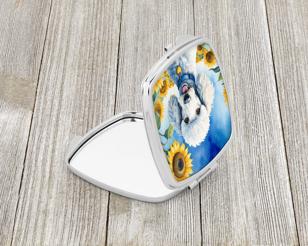 White Poodle in Sunflowers Compact Mirror Image 2