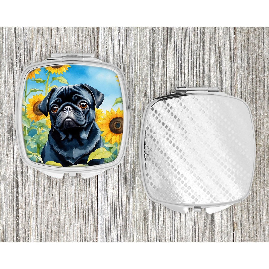 Pug in Sunflowers Compact Mirror Image 4