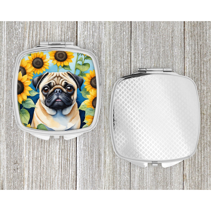 Pug in Sunflowers Compact Mirror Image 4
