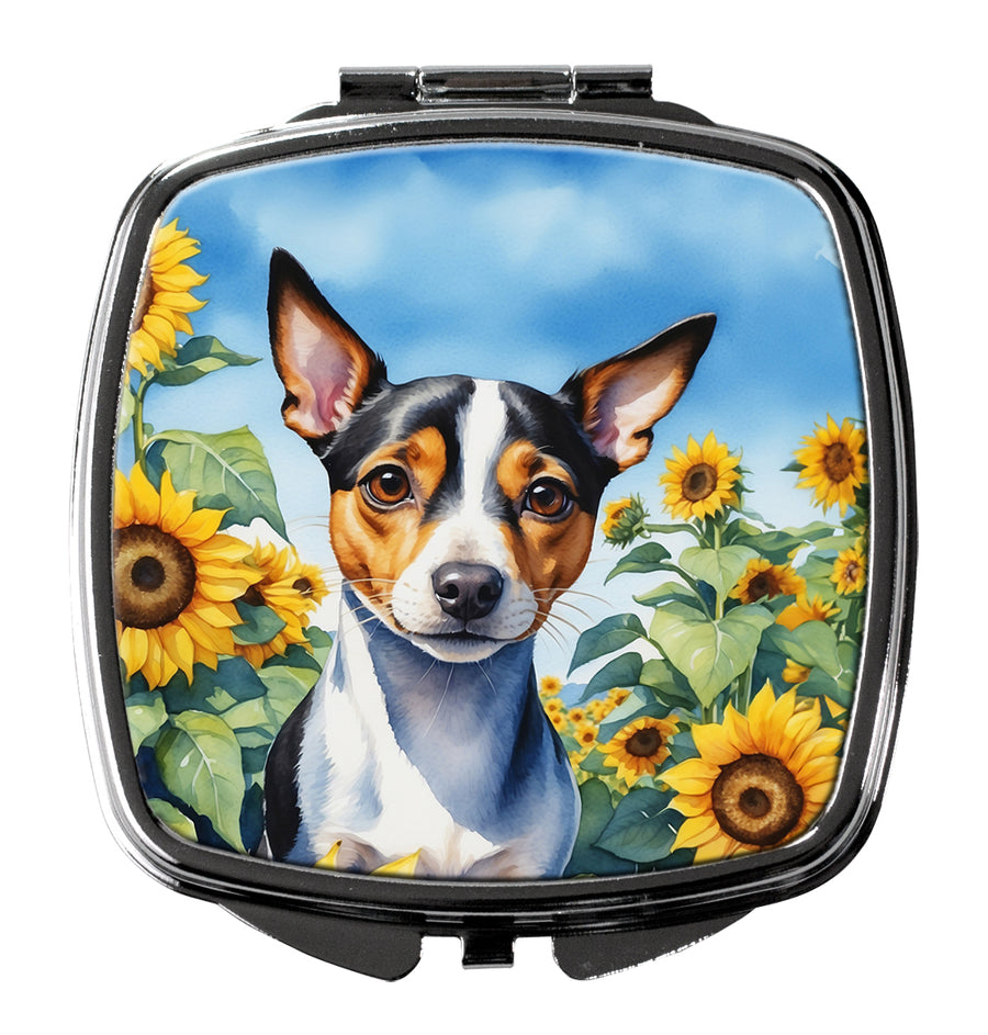 Rat Terrier in Sunflowers Compact Mirror Image 1