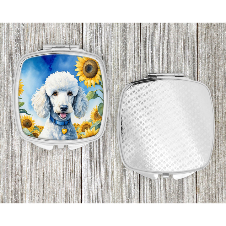 White Poodle in Sunflowers Compact Mirror Image 4