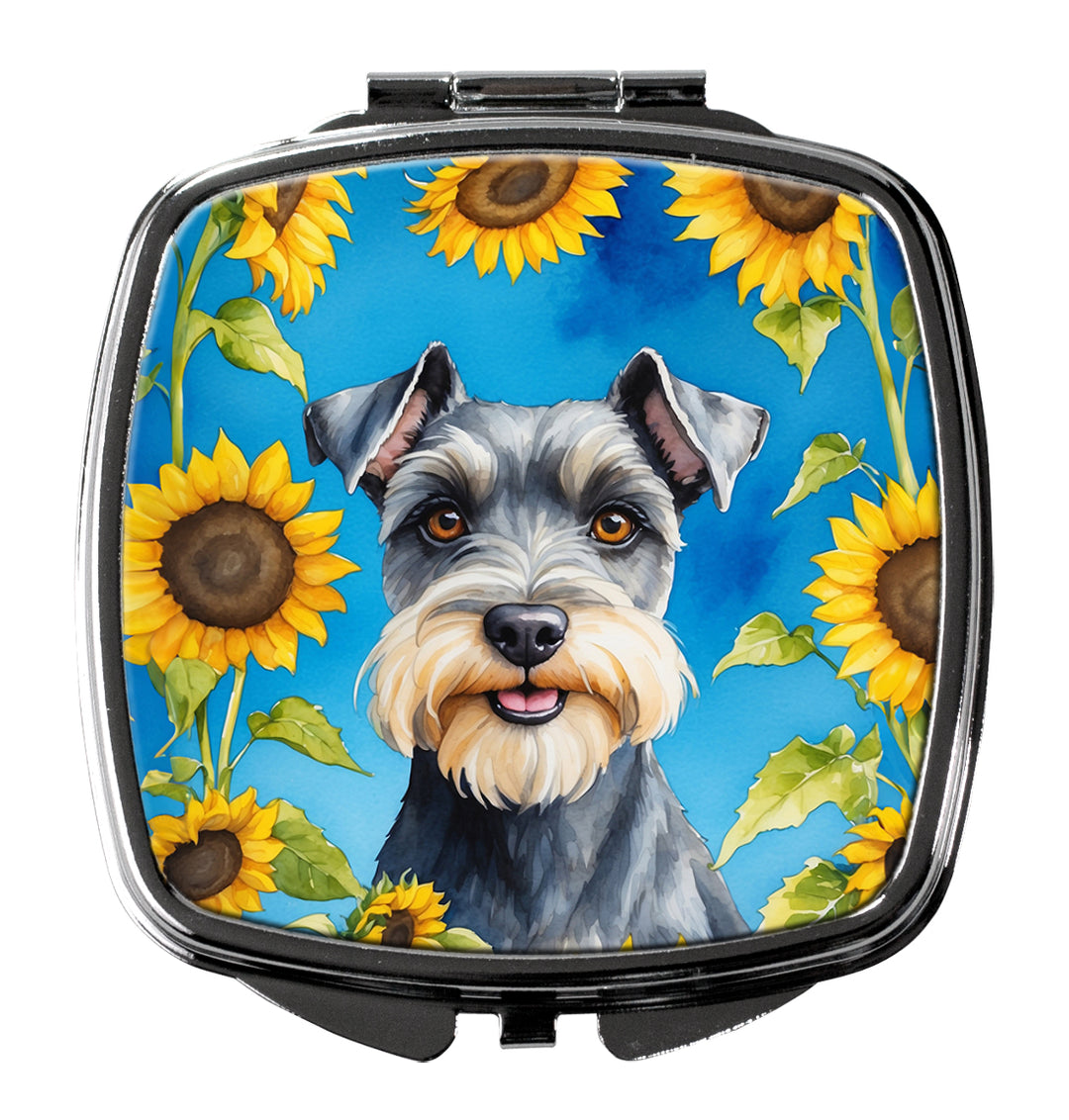 Schnauzer in Sunflowers Compact Mirror Image 1