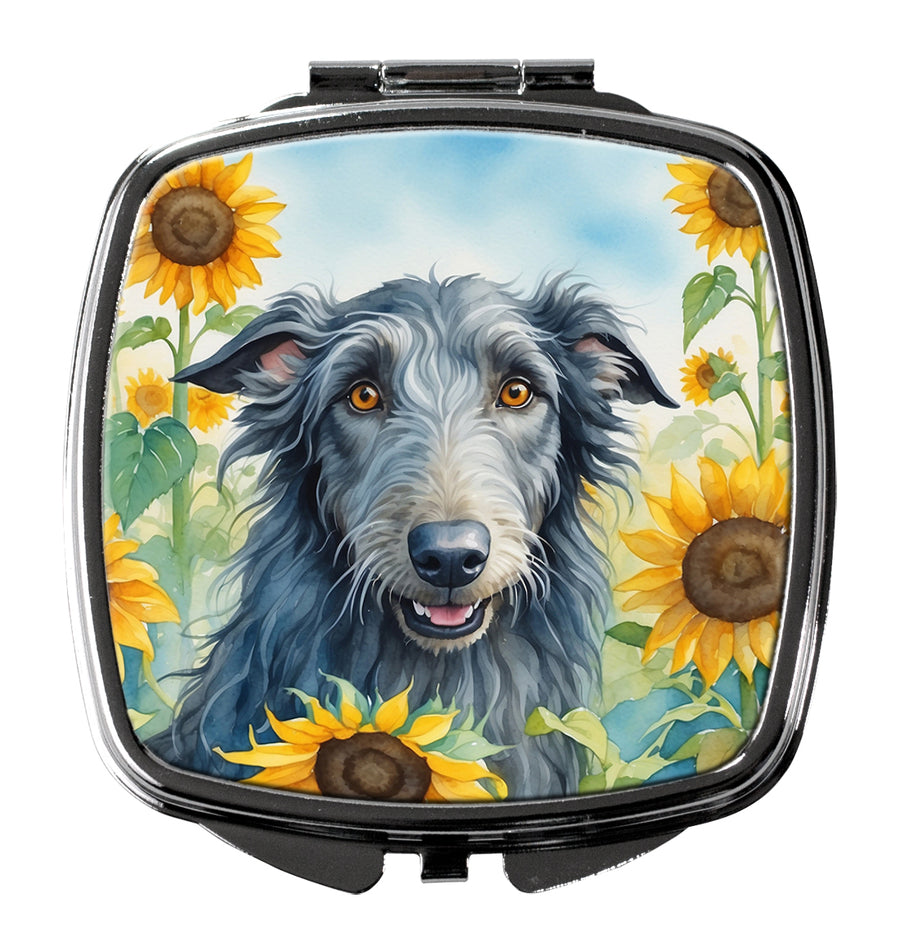 Scottish Deerhound in Sunflowers Compact Mirror Image 1