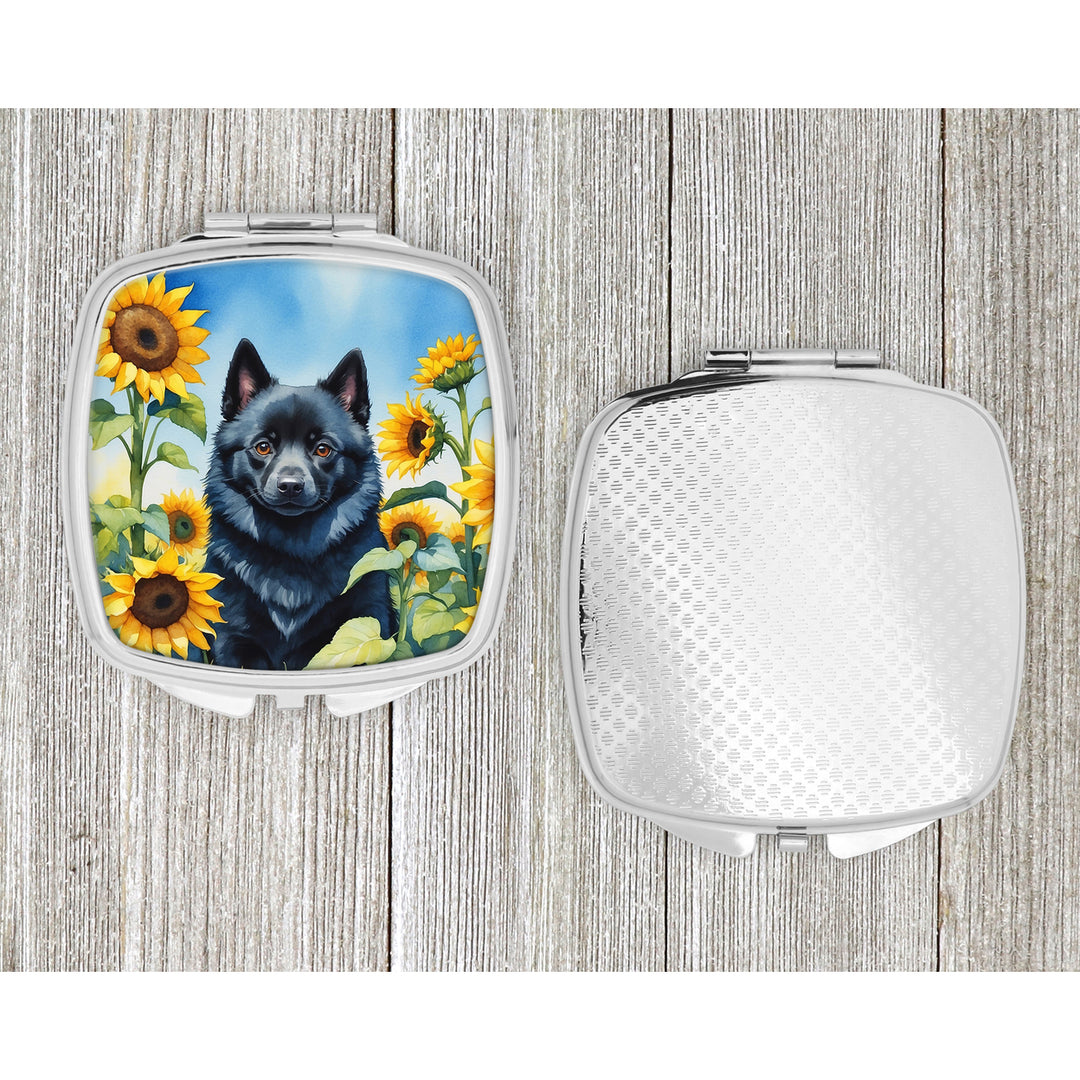 Schipperke in Sunflowers Compact Mirror Image 4