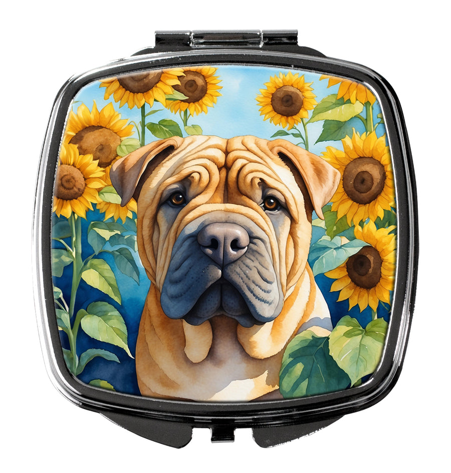 Shar Pei in Sunflowers Compact Mirror Image 1