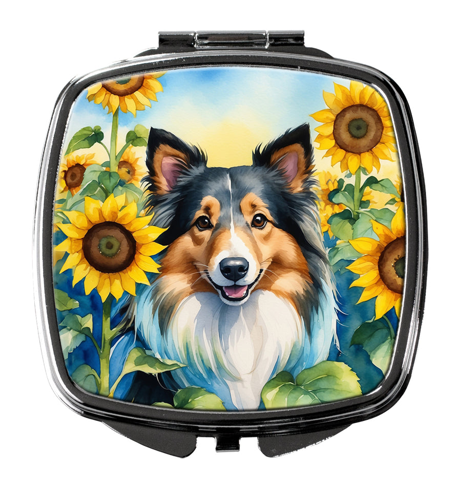 Sheltie in Sunflowers Compact Mirror Image 1